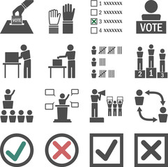 Election Icon  Set .Voting campaign  black and white icons.