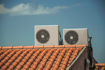 Outside part of air conditioning installation on rooftop
