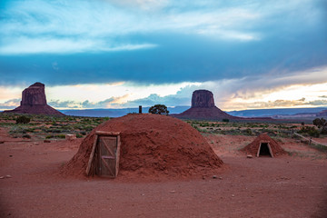 Fototapeta na wymiar Monument Valley, Navajo typical homes in the Arizona-Utah border, USA