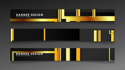 Set a banner with a rectangular background in gold and dark . vector illustration