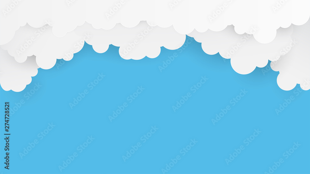 Poster paper art with cloud on blue sky. copy space for text and advertise.