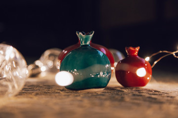 Colored Ceramic Pomegranate Pots with Decoration Lights