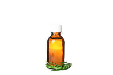 Rosemary oil in jar isolated on white background