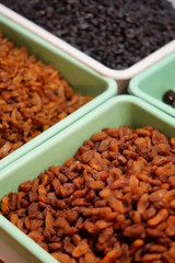 Indian assorted dry fruits in display in a retail shop                 