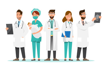 Set of doctor cartoon characters. Medical staff team concept