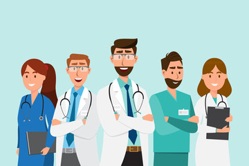 Set van dokter stripfiguren. Medisch personeel team concept