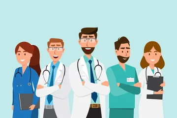 Photo sur Plexiglas Médcin Ensemble de personnages de dessins animés de docteur. Concept d& 39 équipe de personnel médical