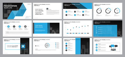 blue business presentation backgrounds design template, with infographic timeline elements design concept