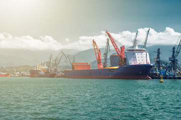 Naklejka premium Container ship loading in trade port