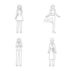 Vector design of posture and mood sign. Set of posture and female stock symbol for web.