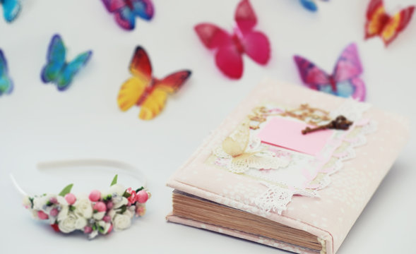 A diary for entries on a white table