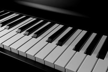Light and shadow of piano in the darkness. 3D rendering.