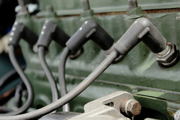 Close up of spark plugs in car engine