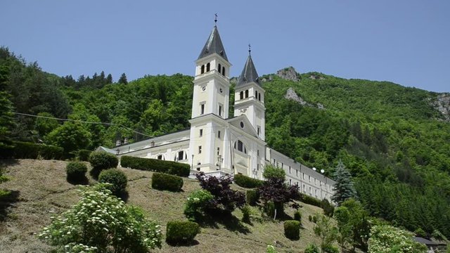 Catholic Franciscan Monestary with church of St John the Baptist in green mountains. Franciscan Monastery Kraljeva Sutjeska was built in the late 14th century. Bosnia and Herzegovina. 