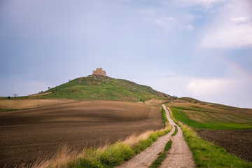 Wonderful view of Monteserico castle on a stormy day. Genzano di Lucania - Basilicata, Italy