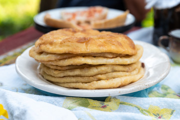 Homemade pancakes served on a plate
