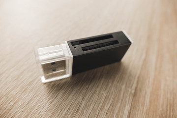 USB 3.0 Flash Drive on wood background