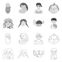 Vector illustration of girl and boy icon. Set of girl and school stock vector illustration.