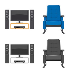 Vector illustration of television and filming sign. Set of television and viewing stock vector illustration.