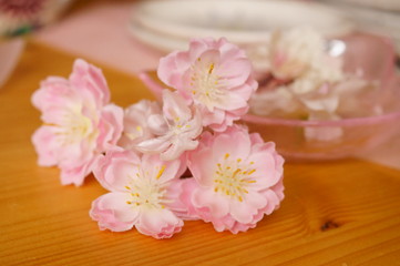 Fototapeta na wymiar Tableware pink Cherry Blossoms flower Pretty