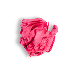 crumpled red pink paper ball on white background isolation