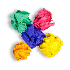 colorful set crumpled paper balls on white background isolation