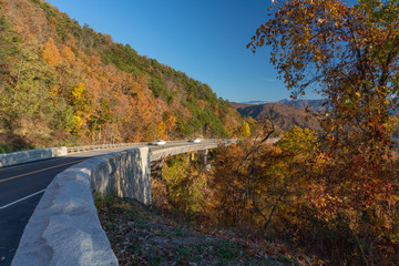 Gorgeous autumn day along the Foothills Parkway in Wears Valley in the Great Smoky Mountain National Park.