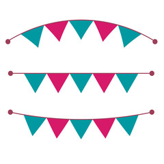 Obraz premium Multicolored bright buntings garlands isolated on white background