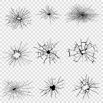 Broken Glass Cracks Bullet Marks On Glass High Resolution Vector Illustration Texture Glass With Black Hole On White Background Stock ベクター Adobe Stock