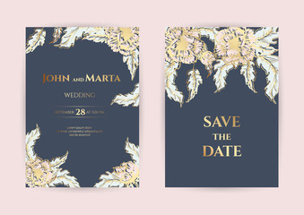 Naklejka na ściany i meble Wedding Invitation with Gold Flowers. Cover design with an ornament of golden leaves. vector eps10