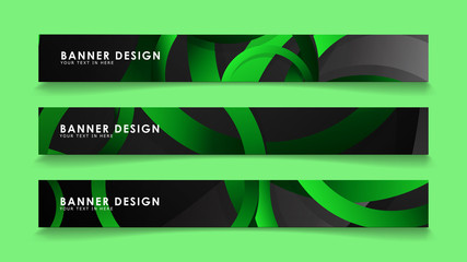 Set rectangular vector banners with background of dark green circles