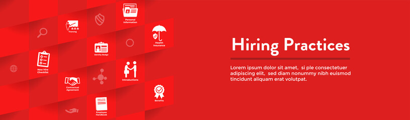 Hiring Practices icon set and web header banner - obrazy, fototapety, plakaty