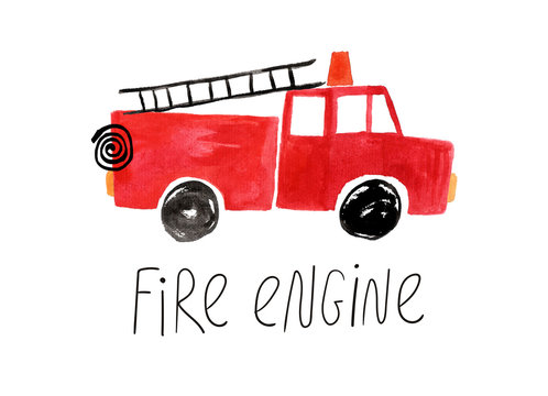 Hand Drawn Gouache Fire Engine