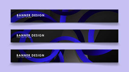 Set rectangular vector banners with background of dark blue circles