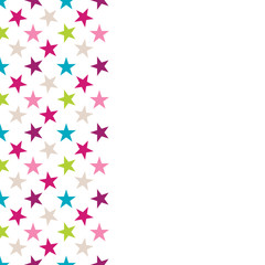 Leaflet with colorful stars decor on white background. Card with bright pattern of stars. Empty space. Vector illustration.