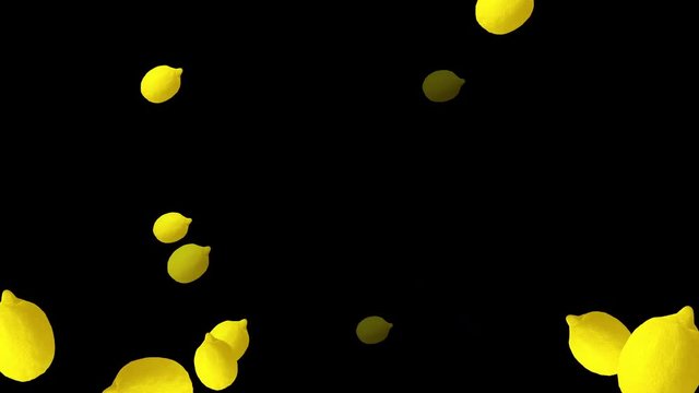 Lemons flying through space on black background. Health concept