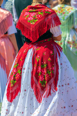 Detail of traditional German folk costume worn by women of ethnic German