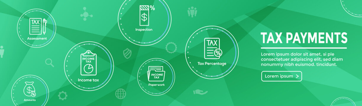 Tax concept - percentage paid, icon and income idea. Flat vector outline illustration Web Header Banner