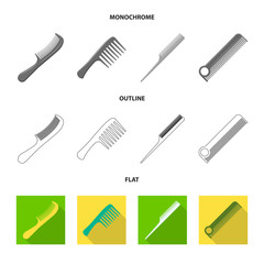 Vector illustration of brush and hair logo. Collection of brush and hairbrush stock symbol for web.