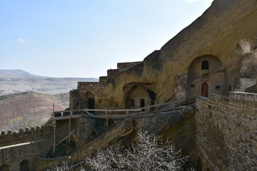 David Gareja Monastery Cave Dwellings with Mountain Horizon Backdrop, Georgia