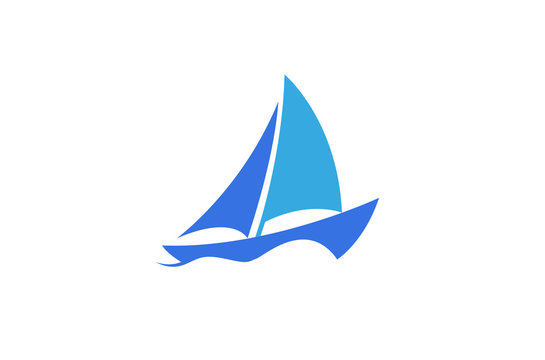 Creative Blue Yacht Boat Logo Design Vector Symbol Illustration