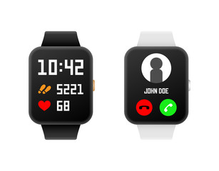 Smart watch and fitness tracker set. Vector illustration.