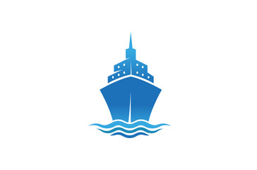 Fototapeta na wymiar Creative Blue Summer Steamboat Logo Design Vector Symbol Illustration