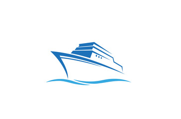 Creative Blue Summer Steamboat Logo Design Vector Symbol Illustration