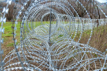 Razor wire on Slovenian - Croatian border against illegal immigrants