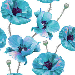 Realistic watercolor seamless pattern with high resolution amazing poppy flowers. Fashion, interior, wrapping, packaging suitable.