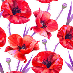 Realistic watercolor seamless pattern with high resolution amazing poppy flowers. Fashion, interior, wrapping, packaging suitable.