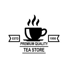 Tea shop emblem template. Design element for logo, label, sign, poster, flyer. Vector illustration