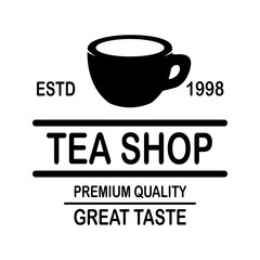 Tea shop emblem template. Design element for logo, label, sign, poster, flyer. Vector illustration