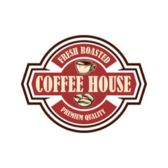 Coffee house emblem template. Design element for logo, label, sign, poster, flyer. Vector illustration